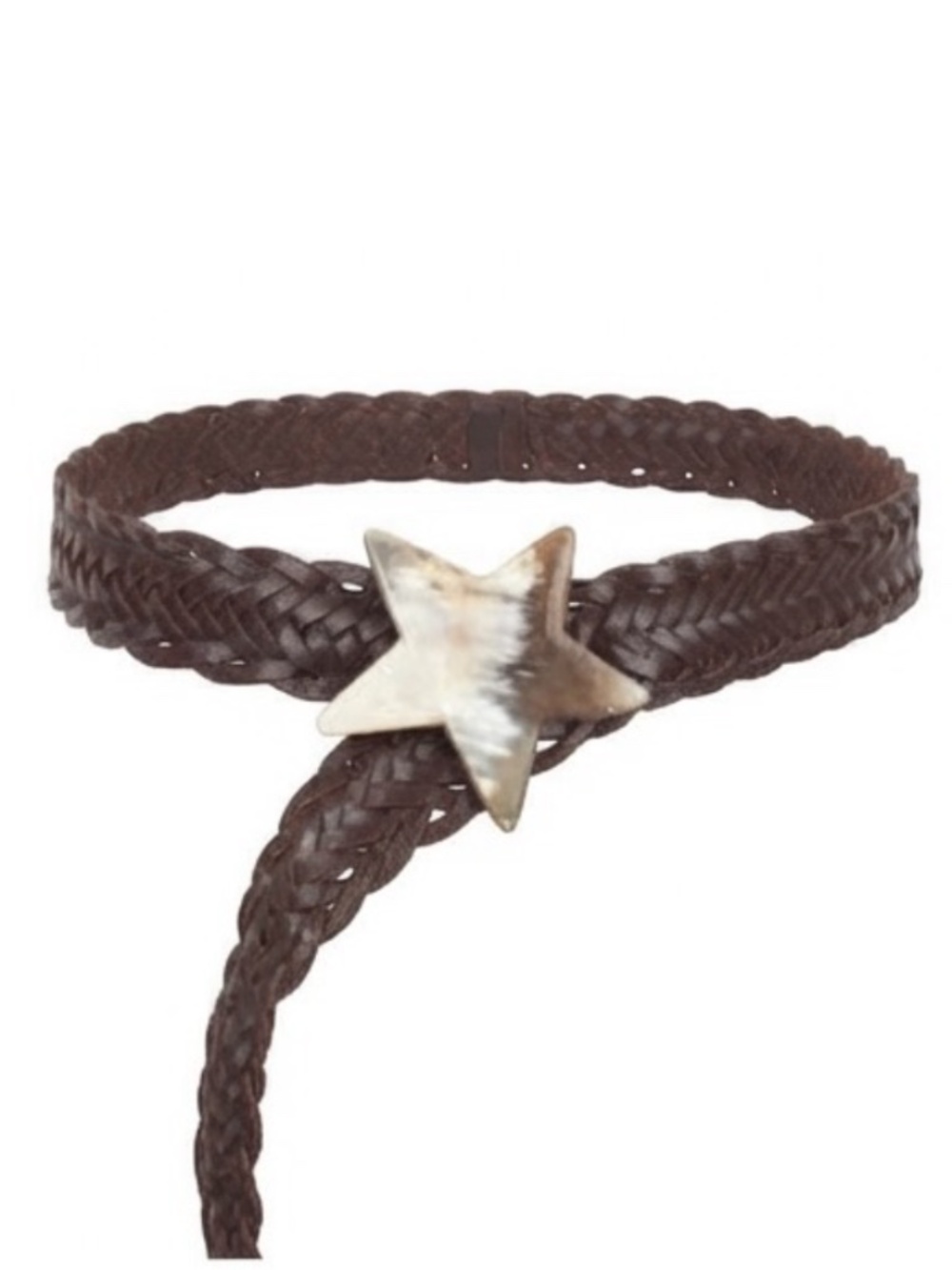 Vintage Dark Brown Braided Leather Belt with Genuine Horn Star Buckle / Boho Wes